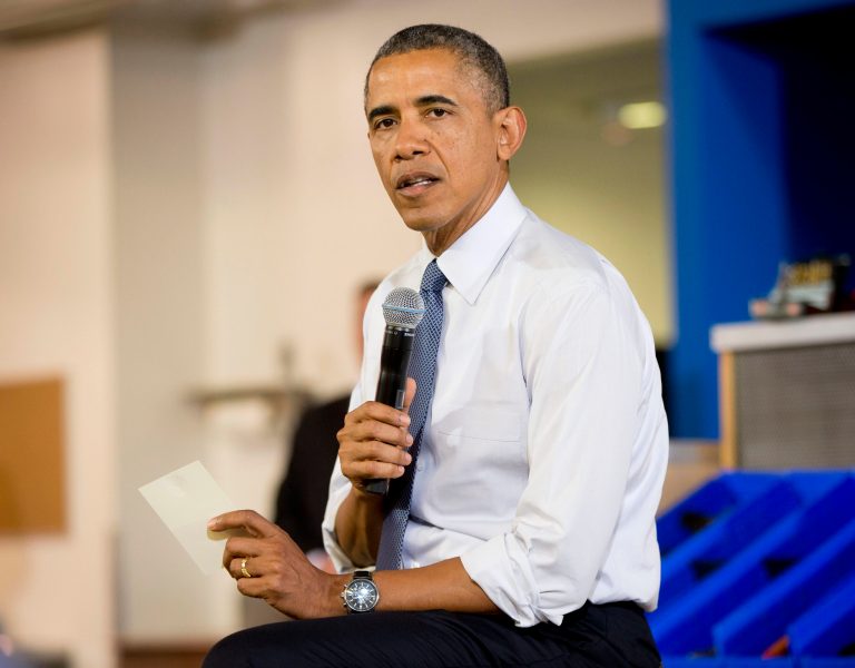 President Barack Obama speaks about the capture of Libyan militant suspected of killing Americans in Benghazi, during his visit to TechShop in Pittsburgh, Pa., Tuesday, June 17, 2014. Obama says he authorized an operation in Libya to detain Ahmed Abu Khattala. His capture marks the first apprehension of an alleged perpetrator in the 2012 attack that killed U.S. ambassador Chris Stevens and three other Americans. (AP Photo/Pablo Martinez Monsivais)