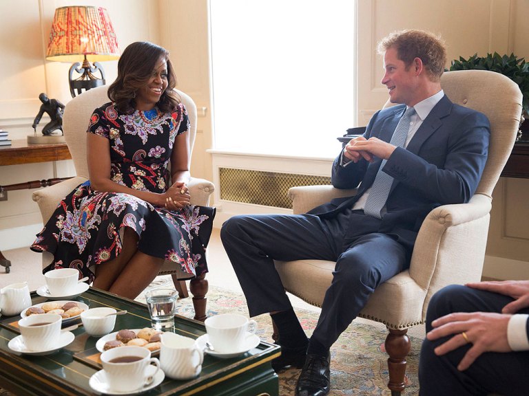 The first stop on First Lady Michelle Obama's week-long European tour was Kensington Palace for tea with Prince Harry. (Amanda Lucidon/The White House)