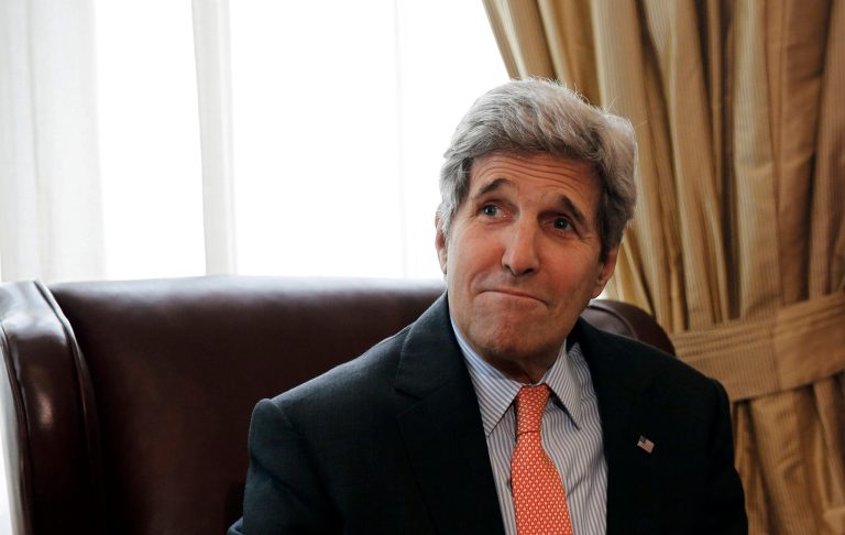 U.S. Secretary of State John Kerry attends a meeting with British Foreign Secretary Philip Hammond at a hotel in Vienna, Austria, Thursday, July 2, 2015. (Carlos Barria/Pool via AP)