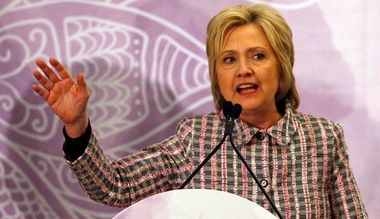 Hillary Clinton, ever more dazed by her second straight failure to crack the glass ceiling, now stands on the edge of the cliff of delusion, about to slide into the abyss. (AP Photo/Joel Auerbach)