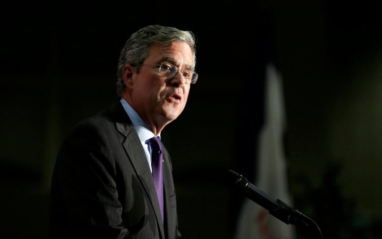 Republican presidential candidate former Florida Gov. Jeb Bush speaks during the Scott County Republican Party's Ronald Reagan Dinner, Tuesday, Oct. 6, 2015, in Davenport, Iowa. (AP Photo/Charlie Neibergall)