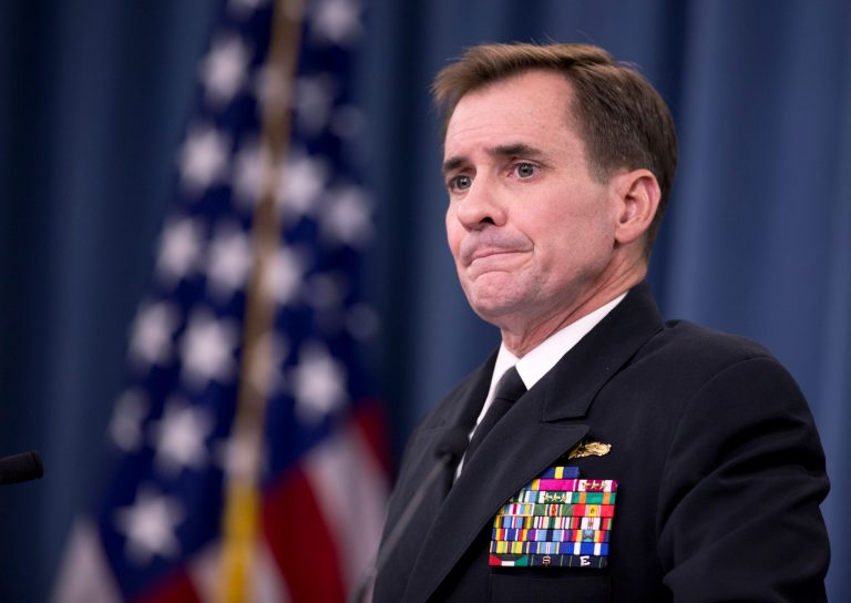 Department of Defense Press Secretary Rear Admiral John Kirby, listens to a reporter's question during a news conference, at the Pentagon, Friday, Nov. 7, 2014. (AP Photo/Manuel Balce Ceneta)