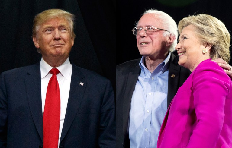 As Hillary Clinton and Donald Trump race to the finish line in the final days of the 2016 presidential election, Democratic officials, like Sen. Bernie Sanders, are turning out in droves to campaign for the former secretary of state while the GOP nominee and his running mate are mostly going it alone. (AP Photos)
		