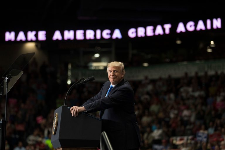 President Donald Trump pauses as he speaks during a rally, Tuesday, July 25, 2017, at the Covelli Centre in Youngstown, Ohio (AP Photo/Carolyn Kaster)