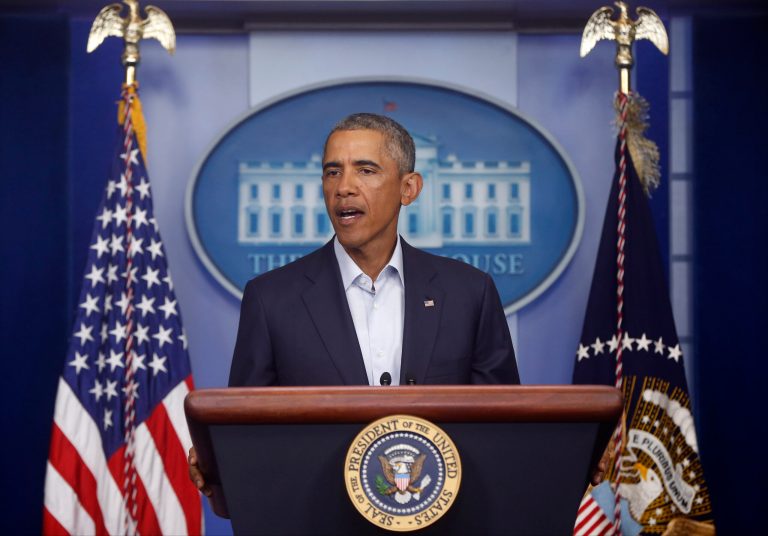 President Obama speaks in the James Brady Press Briefing Room of the White House on Monday. (AP/Charles Dharapak)