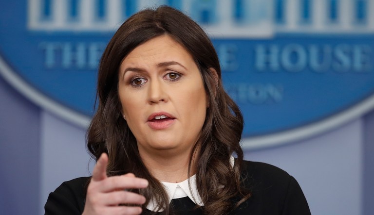 White House press secretary Sarah Huckabee Sanders was asked why President Trump would want to legitimize North Korean dictator Kim Jong Un by agreeing to a summit with him, but replied that it was the press that seemed to want to elevate North Korea last month. (AP Photo/Carolyn Kaster)