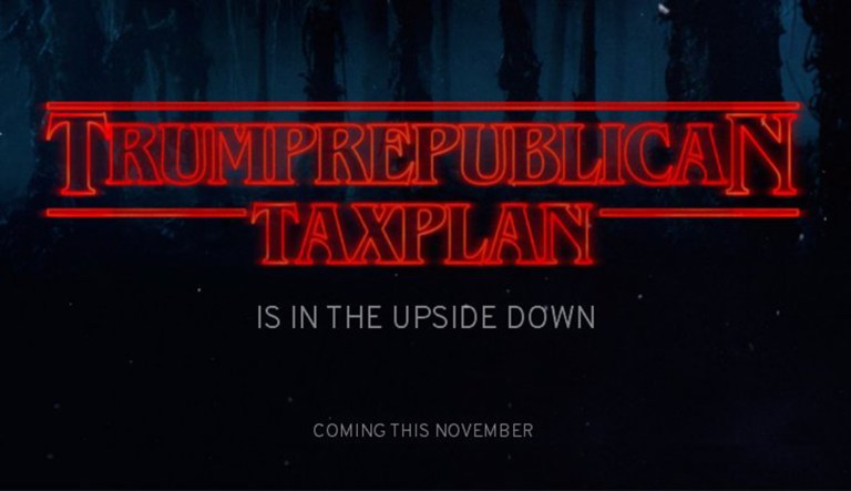 The Senate Democrats Twitter account posted a meme on tax reform based on the logo from 