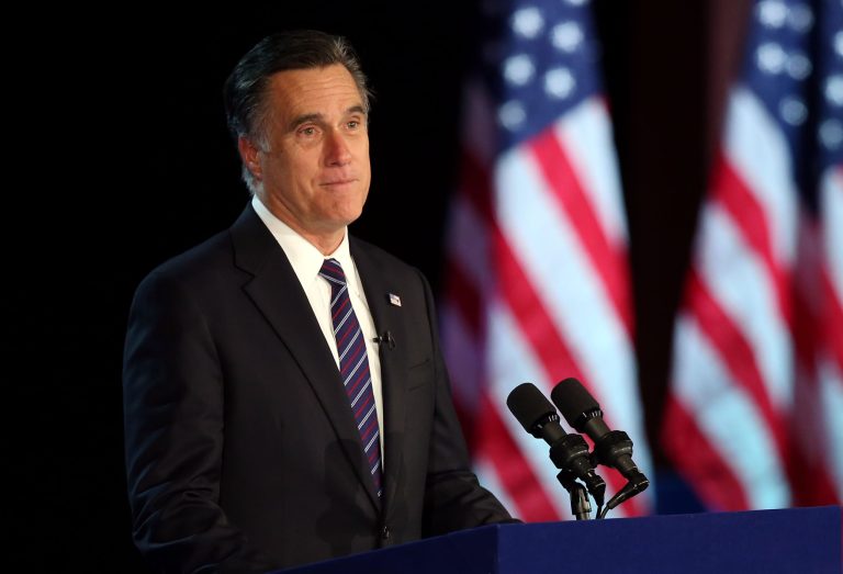Mitt Romney concedes the presidency at the Boston Convention & Exhibition Center (Getty Images)