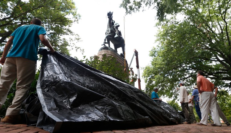 We have to reject the notion that forcibly tearing down or removing historic plaques, statues, and monuments, including those related to the Confederacy, is an act of unity and tolerance. (AP Photo/Steve Helber)