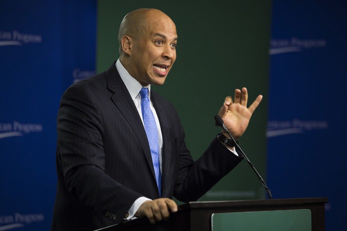 "I listened to the vitriol, to the bile, to the hate that he spewed at the Republican Party's convention and it did a disservice to the Republican Party," Booker said. (Drew Angerer/Bloomberg)