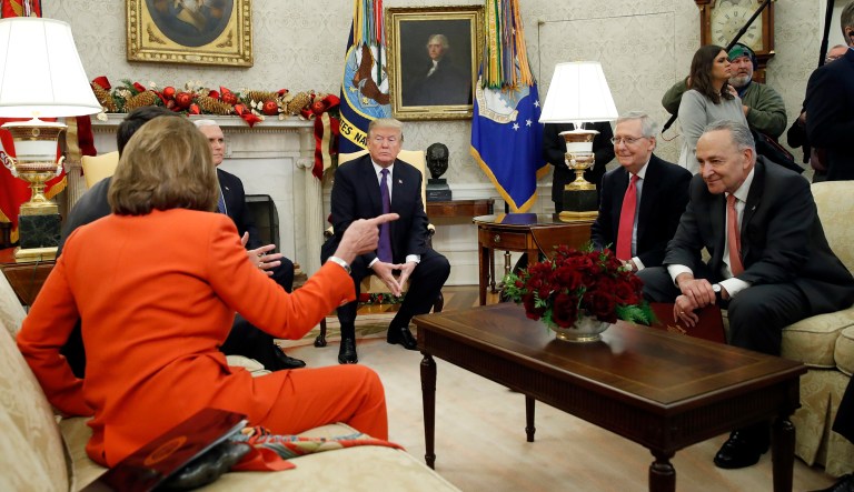 Congressional leaders on both sides of the aisle huddled with White House officials Wednesday, but failed to reach a spending agreement.
			(AP Photo/Alex Brandon)