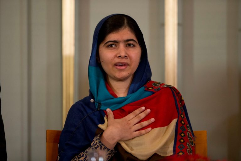 Joint-Nobel Peace prize winner Malala Yousafzai speaks as she gives a press conference with Kailash Satyarthi in Oslo, Norway, Tuesday, Dec. 9, 2014. (AP Photo/Matt Dunham)