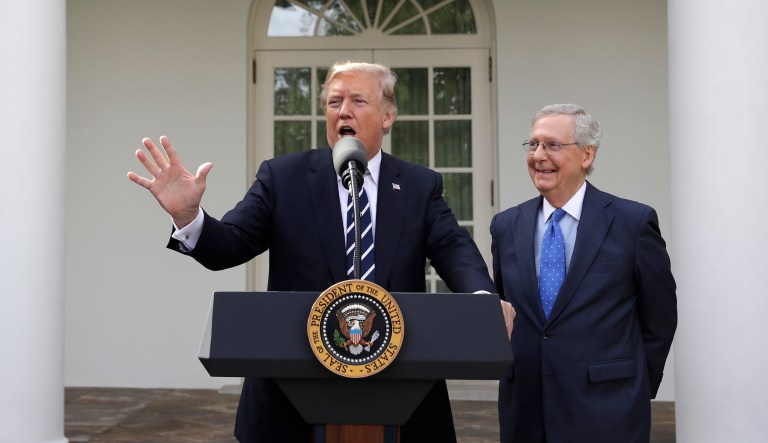 President Trump compared the tax reform effort with former President Barack Obama's push to pass Obamacare, and noted that the Democrat-led Congress didn't pass that bill until well into Obama's second year in office. (AP Photo/Evan Vucci)