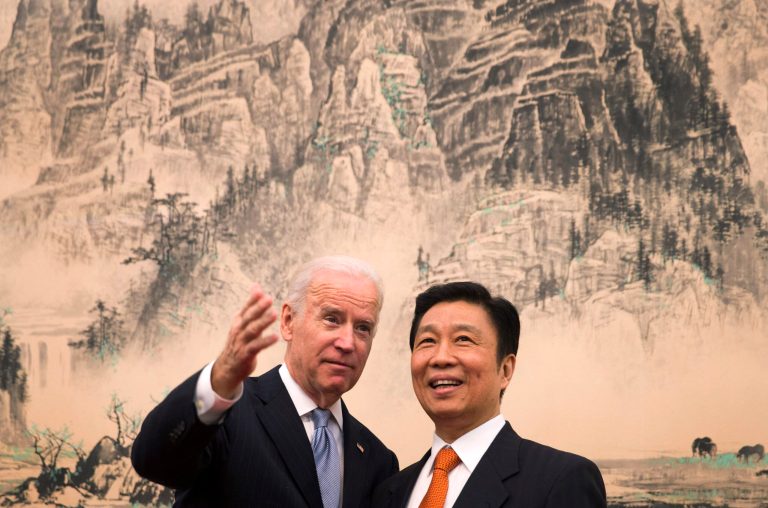 Vice President Joe Biden chats with his Chinese counterpart, Li Yuanchao, at the Diaoyutai State Guesthouse in Beijing, China, on Thursday. (AP Photo/Andy Wong, Pool)