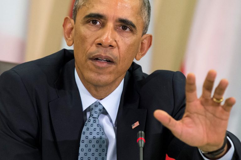 President Barack Obama speaks during a meeting with more than 20 foreign defense ministers on the ongoing operations against the Islamic State group, Tuesday, Oct. 14, 2014, at Andrews Air Force Base, Md. Obama and military chiefs in a show of strength against Islamic State fighters in Iraq and Syria.  (AP Photo/Evan Vucci)