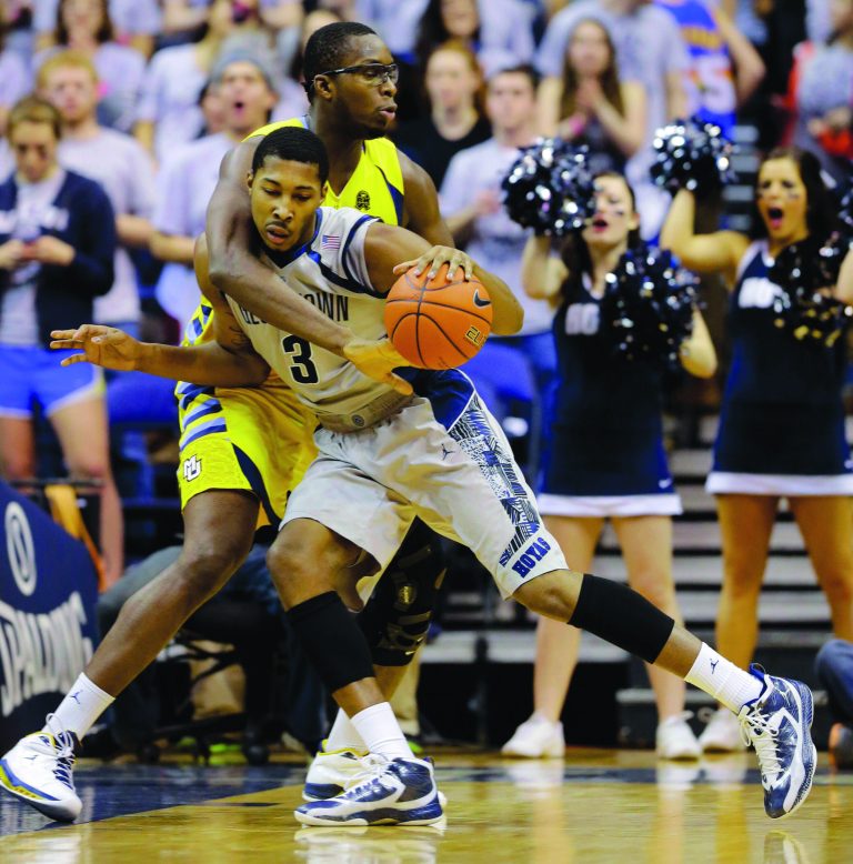 Alex Brandon/AP
Sophomore Mikael Hopkins finished with six points and a career-high nine rebounds in Georgetown's victory over Marquette.