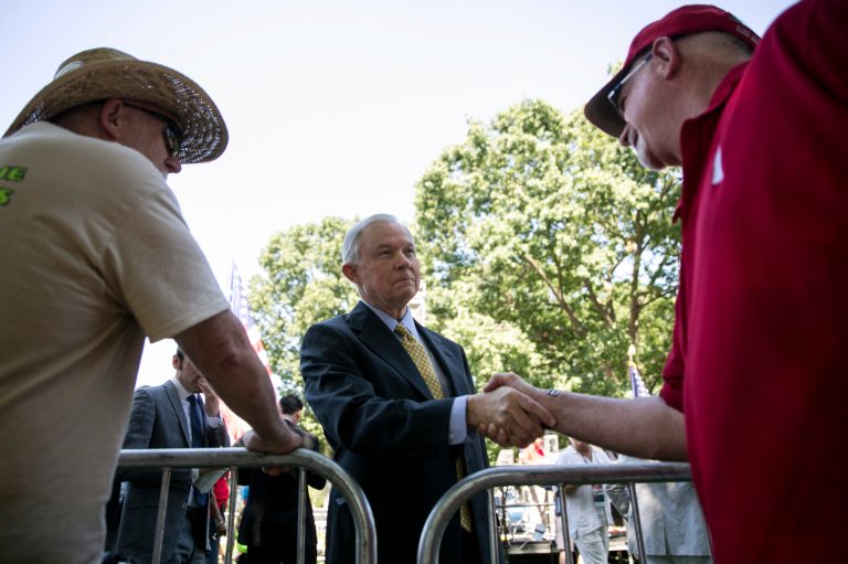 Sen. Jeff Sessions, R-Ala., shakes hands with supporters during the DC March for Jobs in Upper Senate Park near Capitol Hill, on July 15, 2013 in Washington, D.C. (Getty images File)