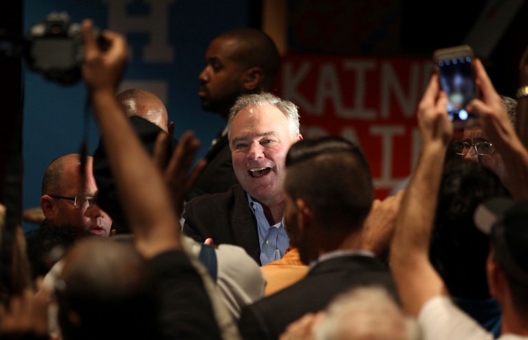 The motorcade for Democratic vice presidential candidate Tim Kaine's fell victim to a motor vehicle collision Saturday evening near Tampa, Fla. (AP Photo/Luis M. Alvarez)