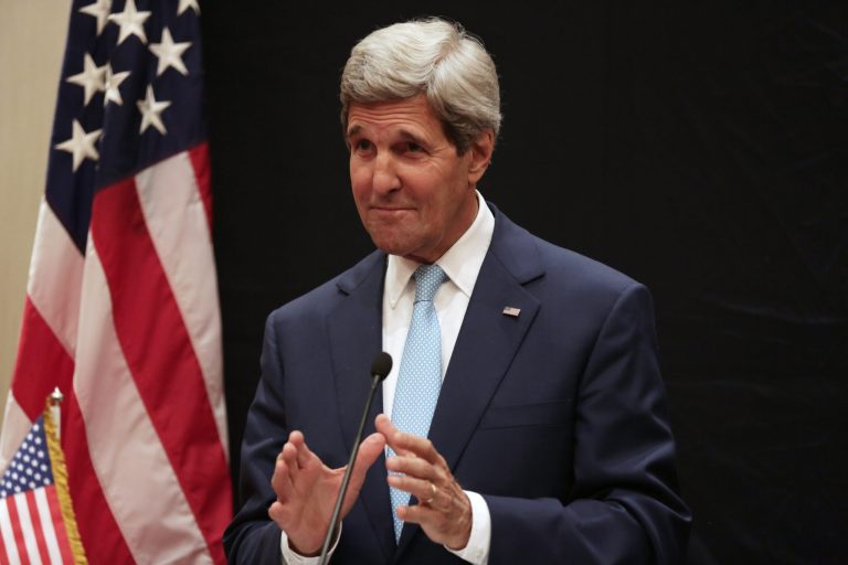 U.S. Secretary of State John Kerry speaks during a joint news conference with Egyptian Foreign Minister Sameh Shoukry following his meeting with Egyptian President Abdel-Fattah el-Sissi, Sunday, June 22, 2014, in Cairo, Egypt. (AP Photo/Maya Alleruzzo)