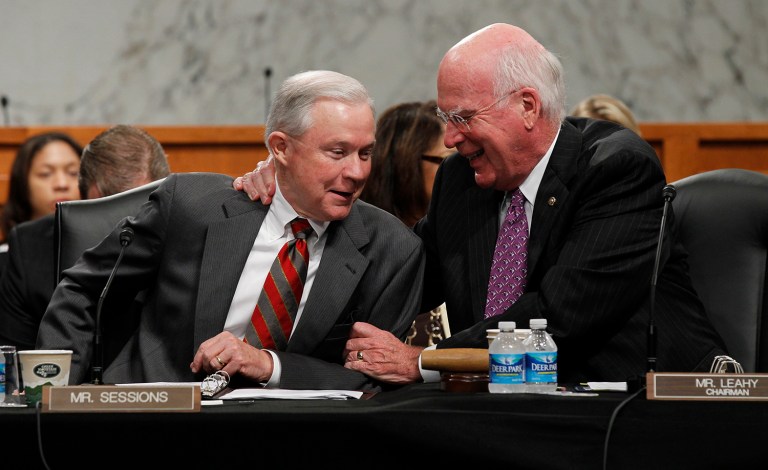 For almost two decades, Sens. Patrick Leahy and Jeff Sessions were always cordial, striking up what might count as a friendship. But now that Sessions is up for a promotion, Leahy's gone sour. (AP Photo)