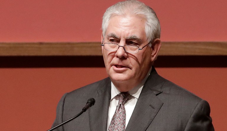 Secretary of State Rex Tillerson speaks to the Hoover Institution at Stanford University in Stanford, Calif., Wednesday, Jan. 17, 2018. (AP Photo/Jeff Chiu)