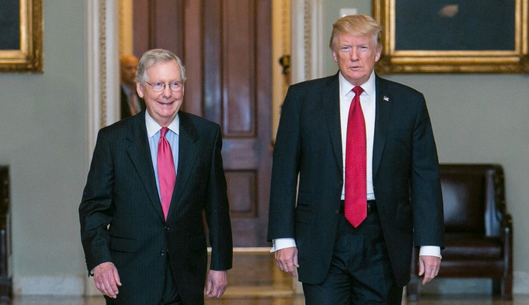 President Trump urged Republican senators to quickly pass a tax reform bill. During the Senate luncheon, most of the conversation centered on tax reform, but also included healthcare reform and the need to quickly fill judicial vacancies. (Graeme Jennings/Washington Examiner)