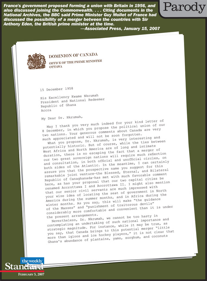 The proposed union of Ghana and Canada.