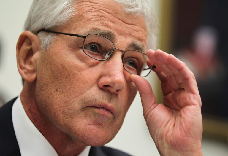 Secretary of Defense Chuck Hagel listens during a hearing before the House Armed Services Committee June 11, 2014 on Capitol Hill in Washington. (Photo by Alex Wong/Getty Images)