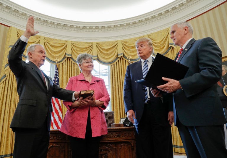 In brief remarks Attorney General Jeff Sessions said that he's ready to tackle a surge in crime across the country. (AP Photo/Pablo Martinez Monsivais)