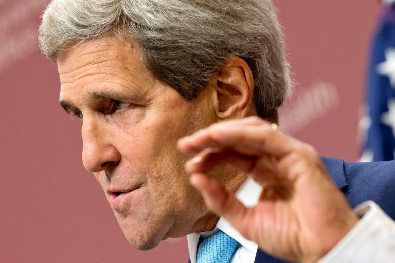 U.S. Secretary of State John Kerry speaks during his press conference after the 