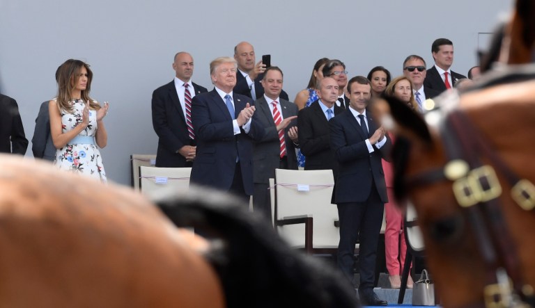 President Trump's planned military parade was first conceived after the 2017 Bastille Day celebration in France that he attended as a guest. (Christophe Archambault, Pool via AP)