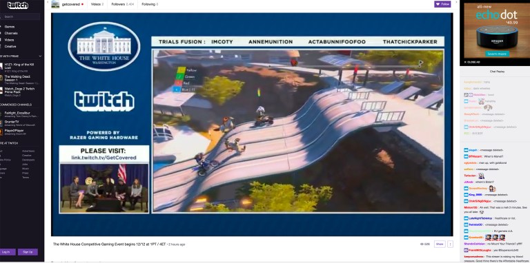 The White House hosted a competitive video gaming event on the popular Internet streaming platform Twitch on Monday. (Screen shot)