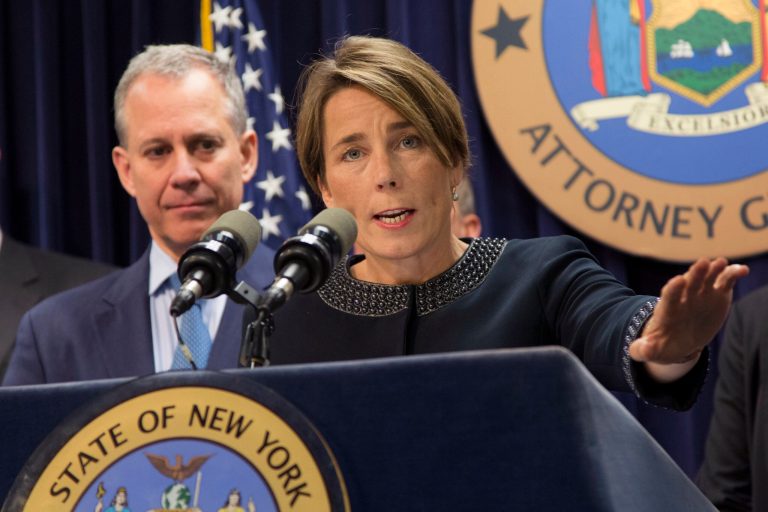 In filing the brief, several attorneys general expressed concern that the investigation, led by Schneiderman and Healey, was being used as a tool to silence anyone who disagreed with their views on global climate change. (AP Photo/Mark Lennihan)