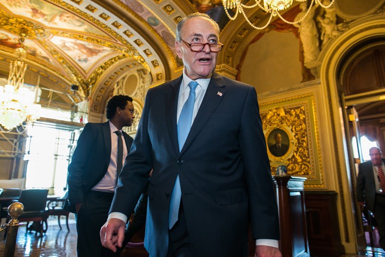 Senator Minority Leader, Chuck Schumer, D-NY, leaves a Senate Democratic Caucus meeting on Capitol Hill, Wednesday, May 10, 2017. (Graeme Jennings/Examiner)