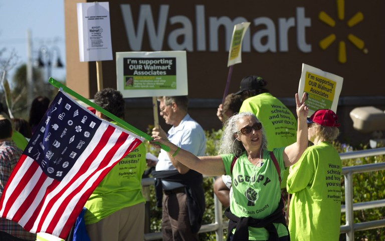 Organization United for Respect at Walmart staged protests at Walmart stores on busy shopping days. (AP file)