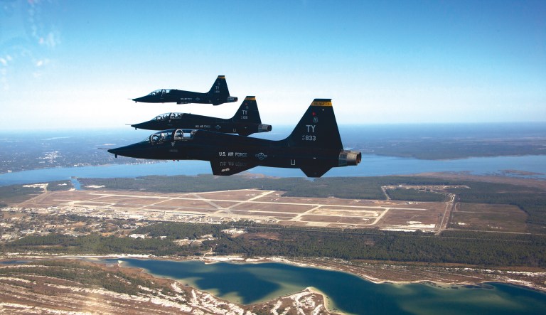 Lockheed Martin and Boeing are set to turn over flight performance data to the Air Force on their proposals for the T-X jet. The new trainer will replace the T-38 Talon, above, an aging supersonic jet first used to train American pilots to fly airplanes deployed during the Vietnam War and the height of the Cold War. (U.S Air Force photo by Master Sgt. Burt Traynor/Released)