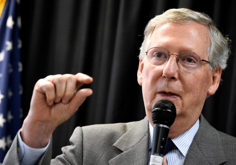 A new poll out of Kentucky finds Senate Minority Leader Mitch McConnell, R-Ky. leading Alison Lundergan Grimes by four points. (AP Photo)