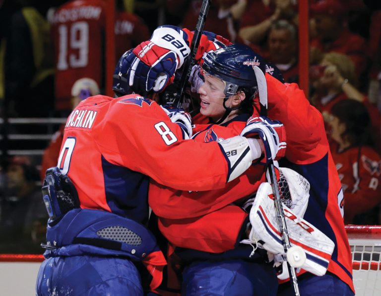Alex Brandon/AP
Capitals winger Alex Ovechkin scored the first of Washington's three goals in the second period as the Capitals beat the Rangers to take Game 1 of their playoff series.