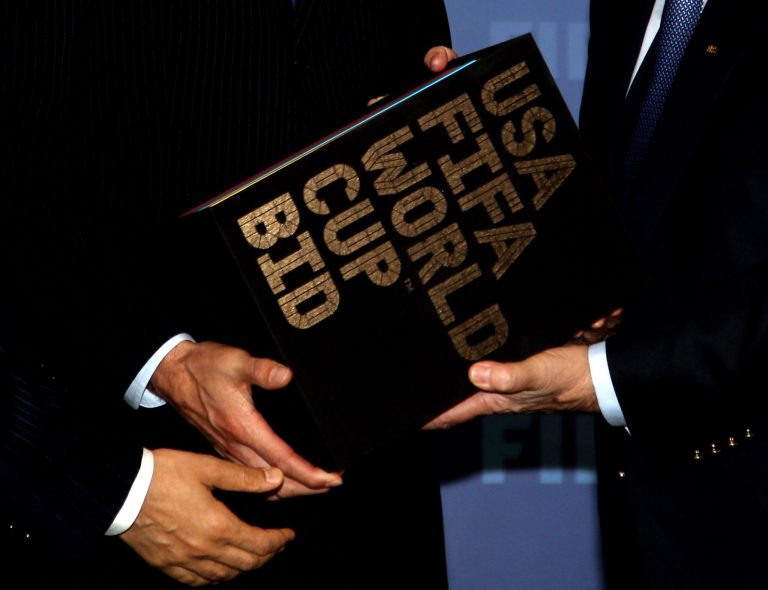 USA Bid Committee present Sepp Blatter, FIFA president with their Bid Book during the 2018/2022 World Cup Bid Book Handover ceremony at FIFA Headquarters on May 2010 in Zurich, Switzerland. (Ross Kinnaird/Getty Images)