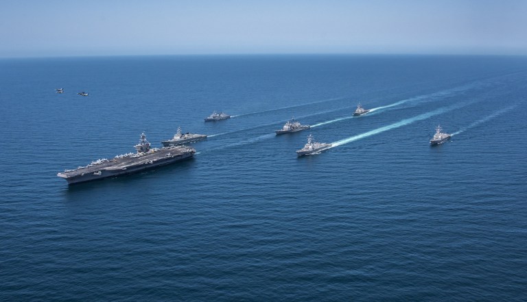 The U.S. has developed sophisticated missile defense systems that surround their carriers. (Spc. 2nd Class Sean M. Castellano/U.S. Navy via AP)