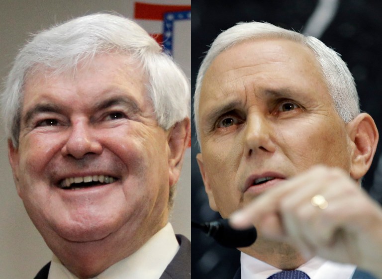 Newt Gingrich and Indiana Gov. Mike Pence are the final two VP candidates being considered by Trump, according to a a CNN reporter. (AP Photos)