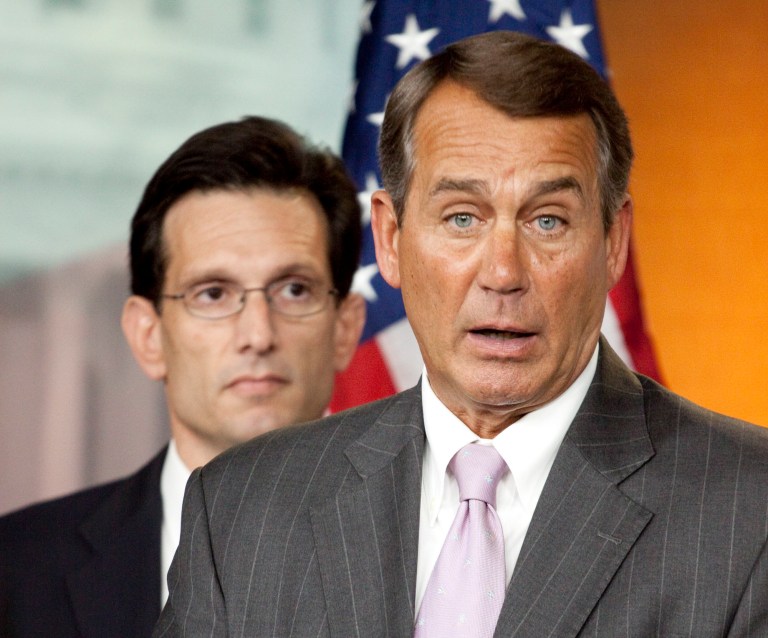 House Minority leader John Boehner of Ohio, right, and House Minority Whip Eric Cantor of Virginia both announced their support for President Obama's Syria resolution. (AP File)