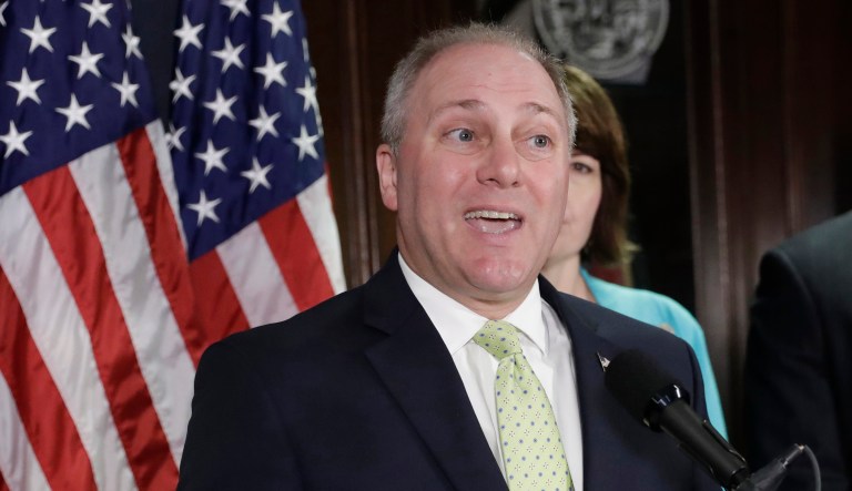 House Majority Whip Steve Scalise, R-La., is improving in health, Speaker Paul Ryan said, and is now talking and texting. (AP Photo/J. Scott Applewhite, File)