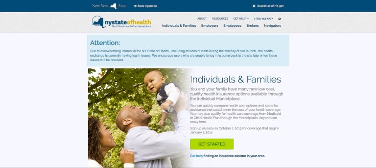 When people ran into problems attempting to use New York's health insurance exchange website on Tuesday, the state released a statement claiming that the site was experiencing problems because it had 