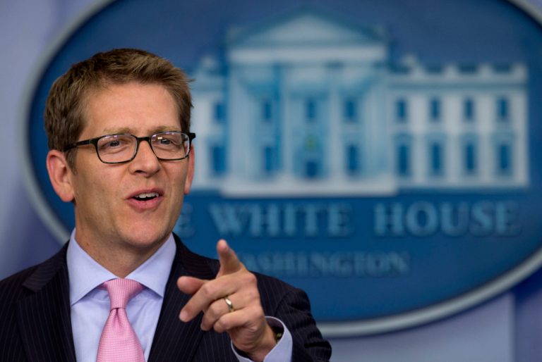 White House press secretary Jay Carney gestures during the daily news briefing at the White House in Washington on Thursday. (AP Photo/Carolyn Kaster)