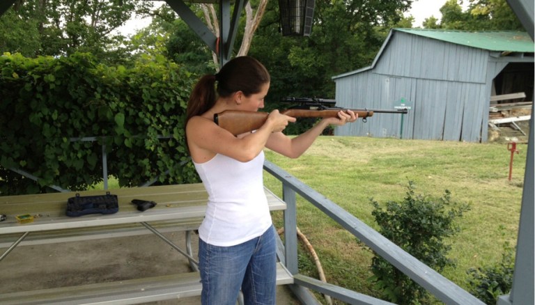 Kentucky Secretary of State Alison Lundergan Grimes included a photo of her shooting a .22 long rifle in her statement released Friday. (Courtesy photo)