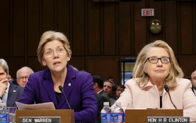 Sen. Elizabeth Warren, left, has a long way to go to catch Hillary Clinton in the 2016 election, says a new poll. AP Photo