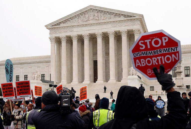 Nearly 175 Republican members of Congress have asked the Supreme Court to uphold Texas' sweeping new abortion regulations in a brief filed with the court Wednesday. (AP Photo/Alex Brandon)