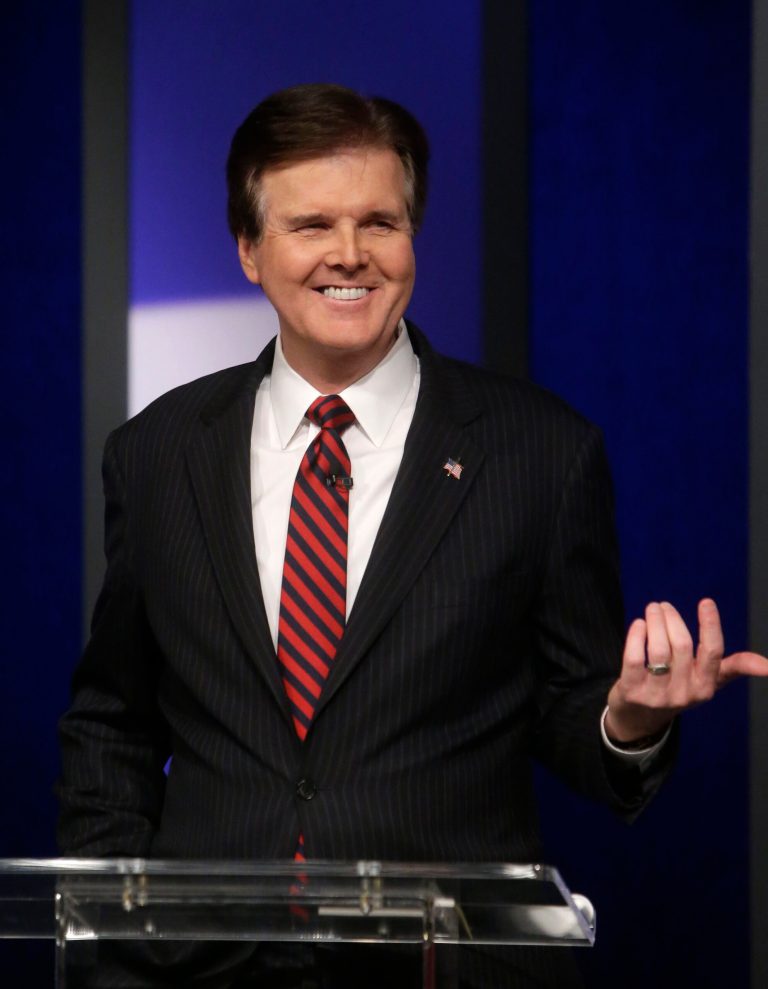 FILE - In this Jan. 27, 2014 file photo, Republican Texas lieutenant governor candidate Sen. Dan Patrick speaks during a debate at KERA studios in Dallas.  (AP Photo/LM Otero, Pool, File)