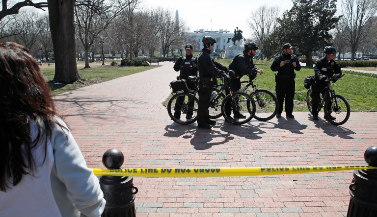 The Secret Service confirmed shortly before 9 a.m. Wednesday that the building &mdash; located on the north side of the Renwick Gallery &mdash; was evacuated due to concerns regarding a nearby vehicle between G and H Streets NW on 17th Street NW. (AP Photo/Alex Brandon)
